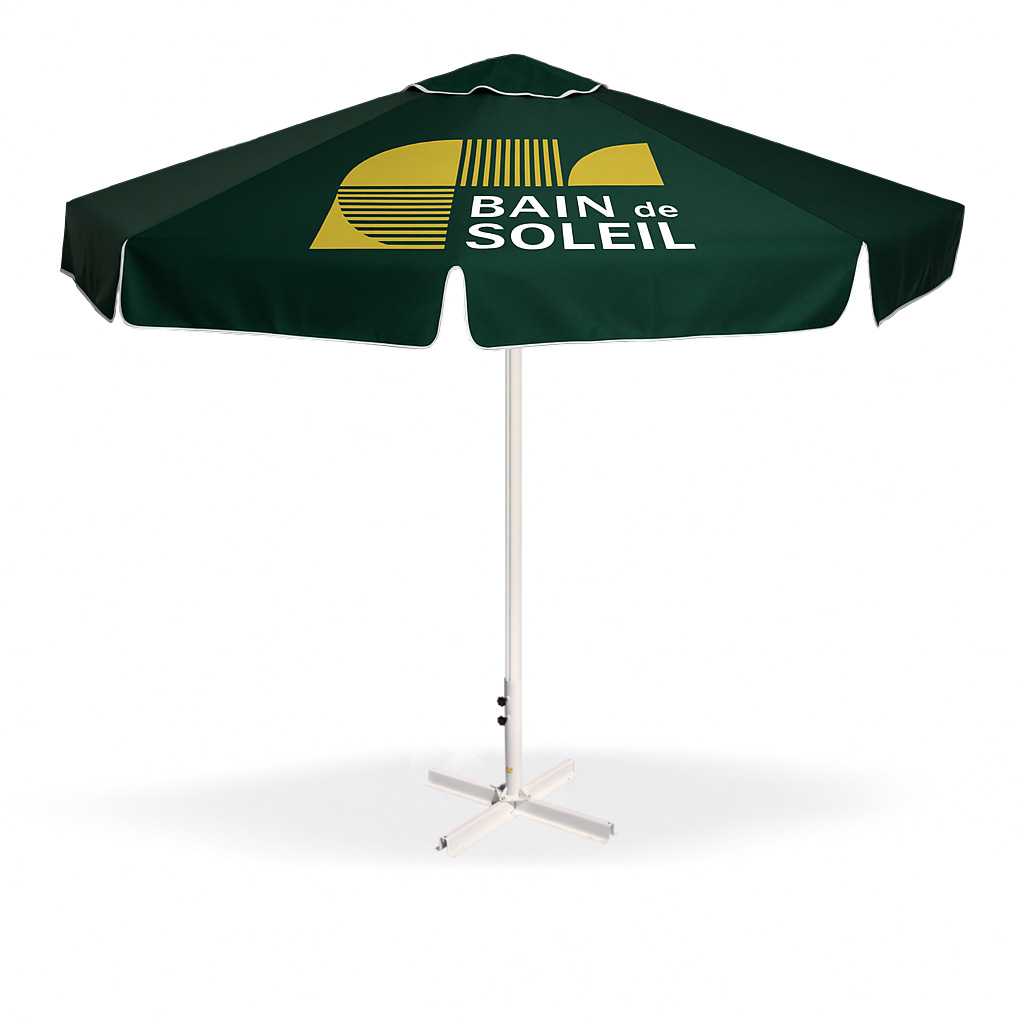 Parasol vert personnalisé avec le logo Bain de Soleil