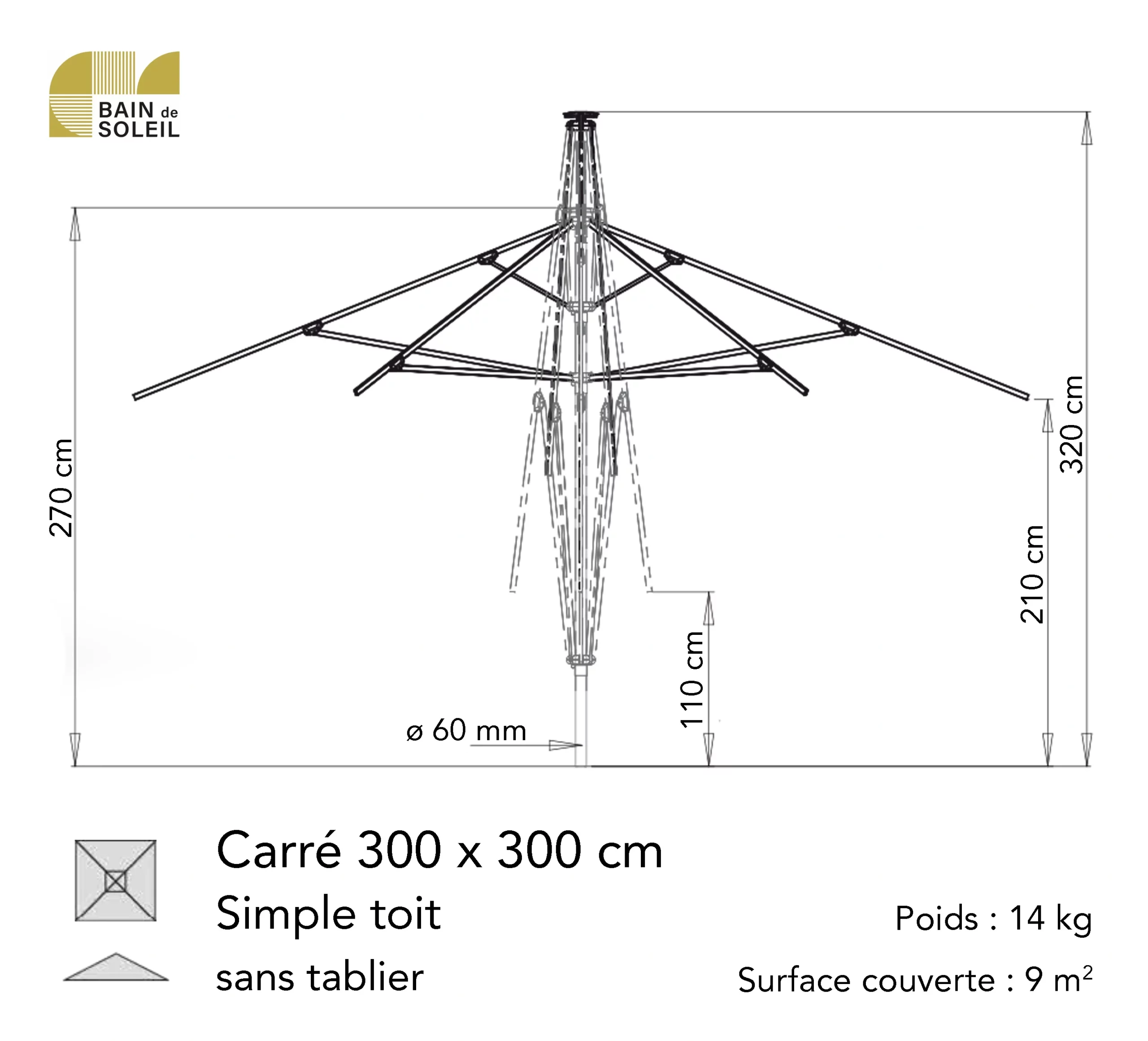 Schéma coté ADELINA 3 × 3 m